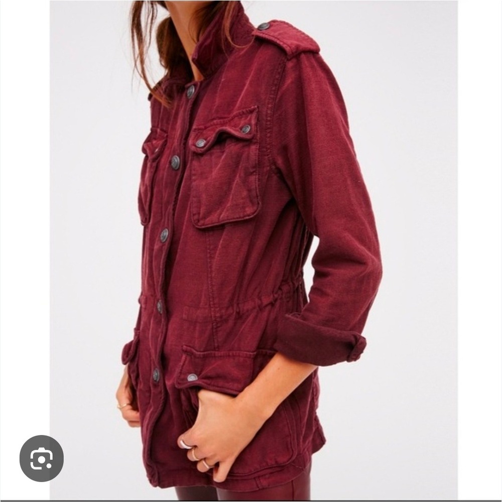 Free People Not Your Brothers Surplus Jacket Burgundy Utility Field Coat Medium